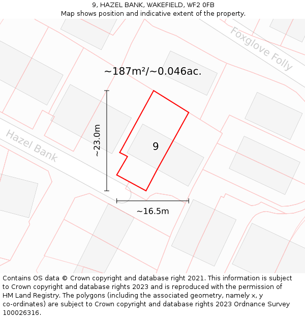 9, HAZEL BANK, WAKEFIELD, WF2 0FB: Plot and title map