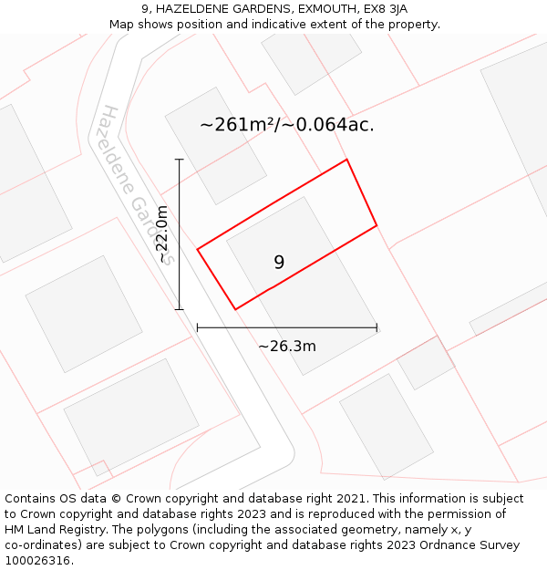 9, HAZELDENE GARDENS, EXMOUTH, EX8 3JA: Plot and title map