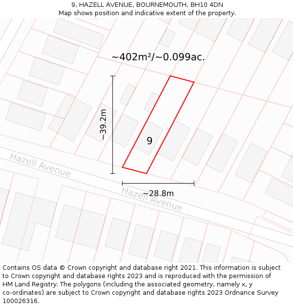 9, HAZELL AVENUE, BOURNEMOUTH, BH10 4DN: Plot and title map