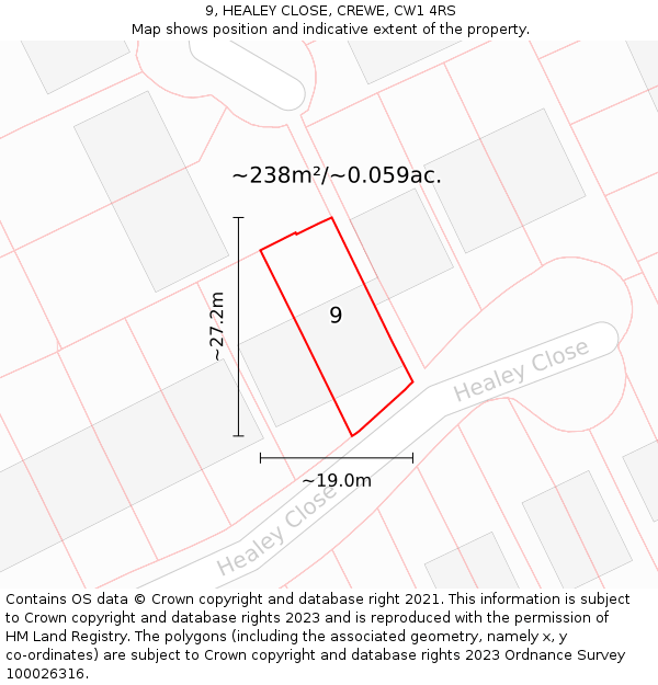 9, HEALEY CLOSE, CREWE, CW1 4RS: Plot and title map