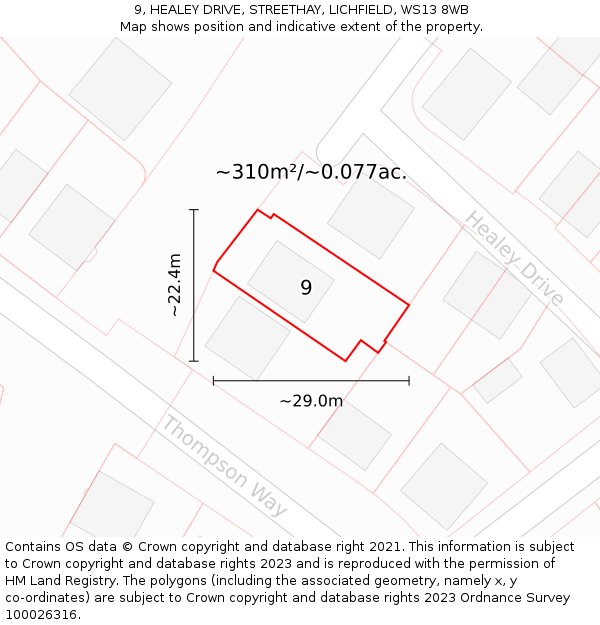 9, HEALEY DRIVE, STREETHAY, LICHFIELD, WS13 8WB: Plot and title map