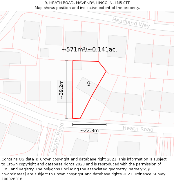 9, HEATH ROAD, NAVENBY, LINCOLN, LN5 0TT: Plot and title map