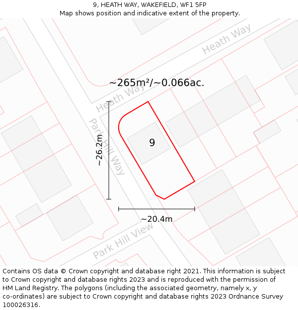 9, HEATH WAY, WAKEFIELD, WF1 5FP: Plot and title map