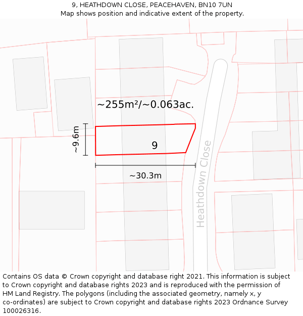 9, HEATHDOWN CLOSE, PEACEHAVEN, BN10 7UN: Plot and title map