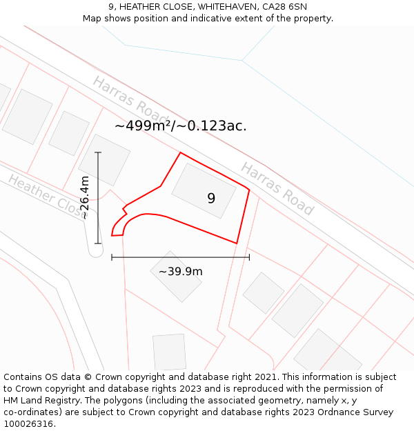 9, HEATHER CLOSE, WHITEHAVEN, CA28 6SN: Plot and title map