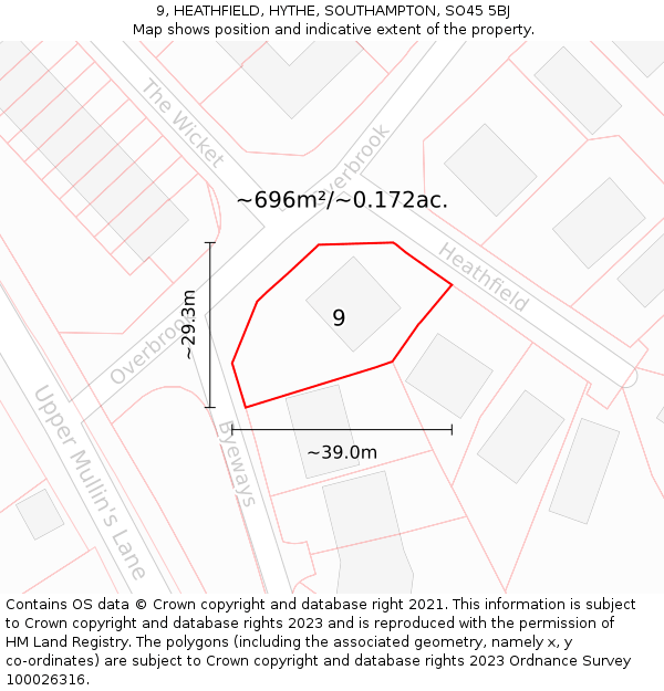 9, HEATHFIELD, HYTHE, SOUTHAMPTON, SO45 5BJ: Plot and title map