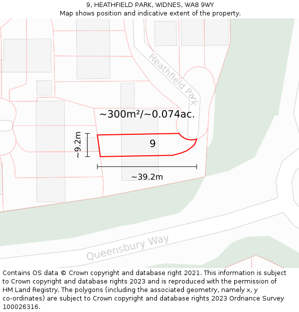 9, HEATHFIELD PARK, WIDNES, WA8 9WY: Plot and title map