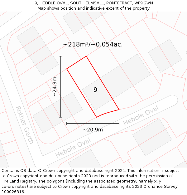 9, HEBBLE OVAL, SOUTH ELMSALL, PONTEFRACT, WF9 2WN: Plot and title map