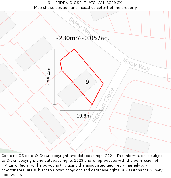 9, HEBDEN CLOSE, THATCHAM, RG19 3XL: Plot and title map