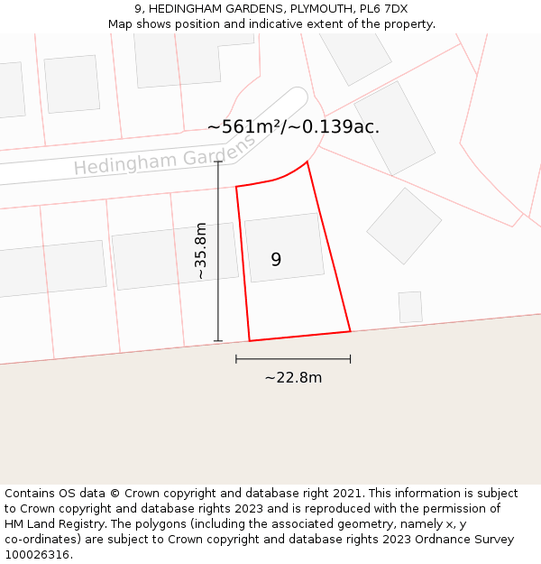 9, HEDINGHAM GARDENS, PLYMOUTH, PL6 7DX: Plot and title map