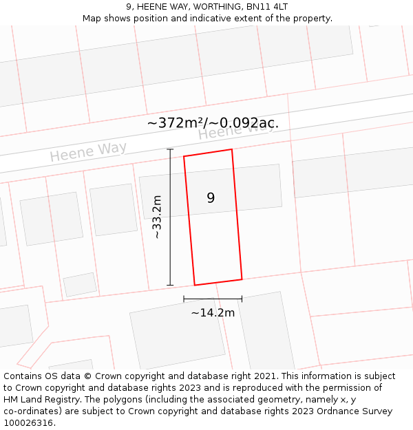 9, HEENE WAY, WORTHING, BN11 4LT: Plot and title map