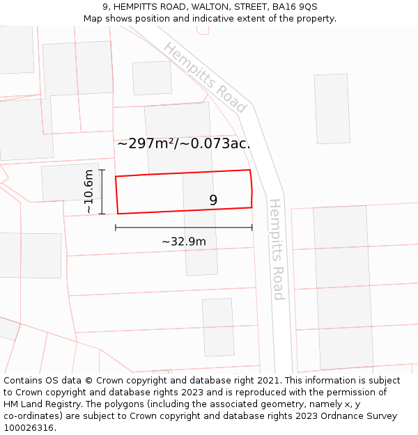 9, HEMPITTS ROAD, WALTON, STREET, BA16 9QS: Plot and title map