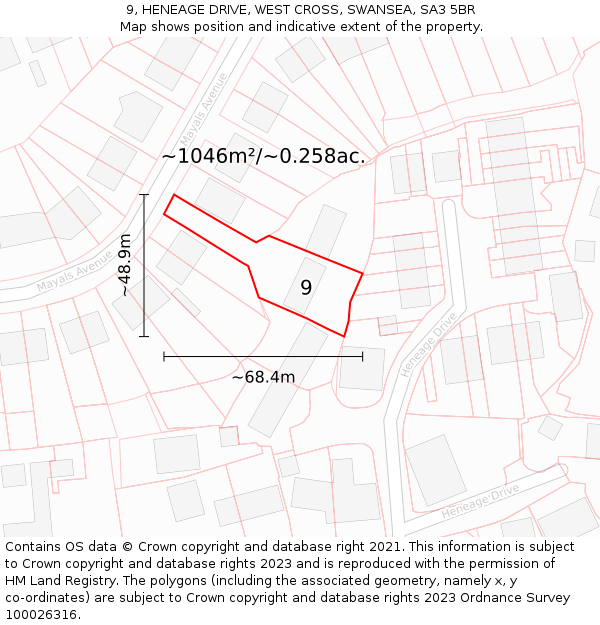 9, HENEAGE DRIVE, WEST CROSS, SWANSEA, SA3 5BR: Plot and title map
