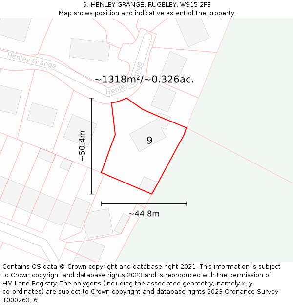 9, HENLEY GRANGE, RUGELEY, WS15 2FE: Plot and title map
