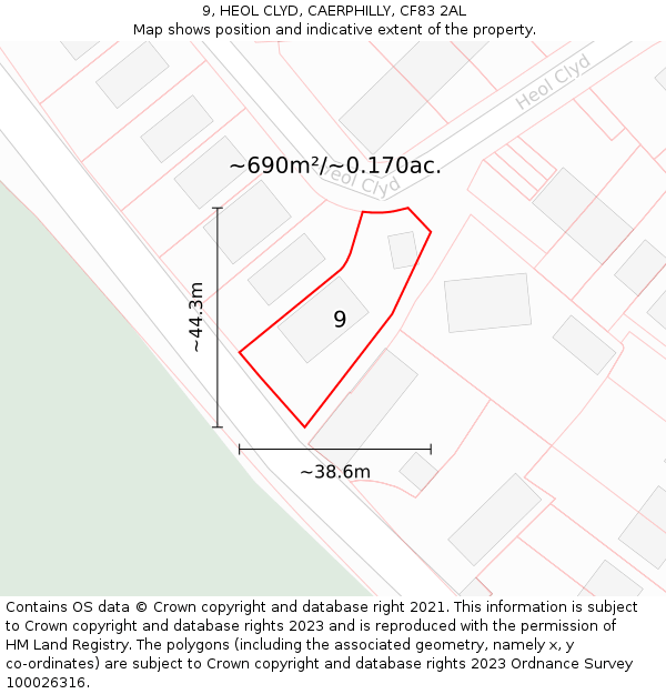 9, HEOL CLYD, CAERPHILLY, CF83 2AL: Plot and title map