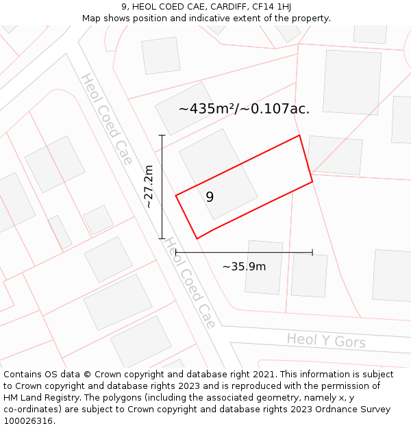 9, HEOL COED CAE, CARDIFF, CF14 1HJ: Plot and title map