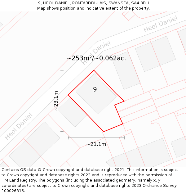 9, HEOL DANIEL, PONTARDDULAIS, SWANSEA, SA4 8BH: Plot and title map