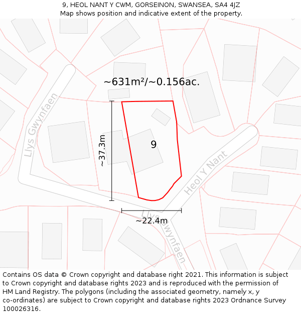 9, HEOL NANT Y CWM, GORSEINON, SWANSEA, SA4 4JZ: Plot and title map
