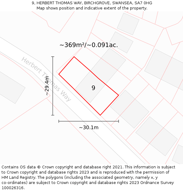 9, HERBERT THOMAS WAY, BIRCHGROVE, SWANSEA, SA7 0HG: Plot and title map