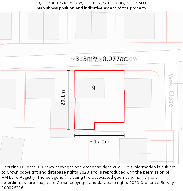 9, HERBERTS MEADOW, CLIFTON, SHEFFORD, SG17 5FU: Plot and title map