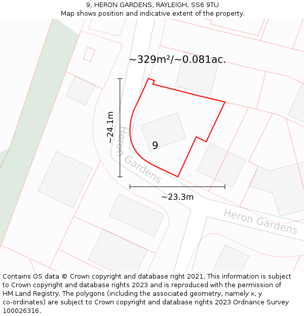 9, HERON GARDENS, RAYLEIGH, SS6 9TU: Plot and title map