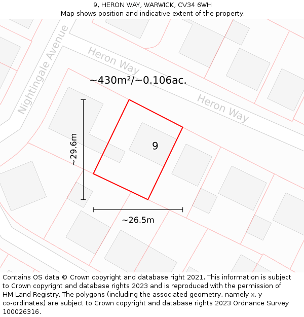 9, HERON WAY, WARWICK, CV34 6WH: Plot and title map