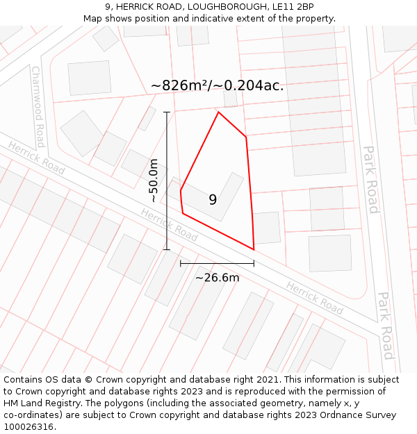 9, HERRICK ROAD, LOUGHBOROUGH, LE11 2BP: Plot and title map