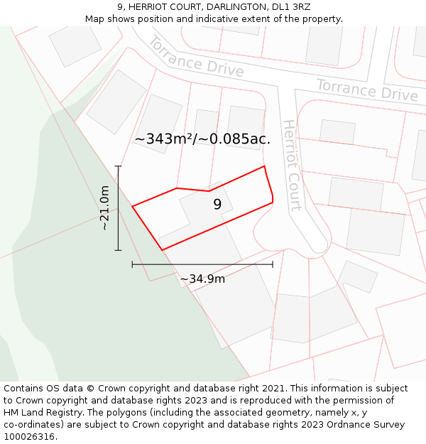 9, HERRIOT COURT, DARLINGTON, DL1 3RZ: Plot and title map