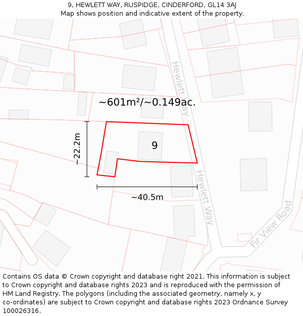 9, HEWLETT WAY, RUSPIDGE, CINDERFORD, GL14 3AJ: Plot and title map