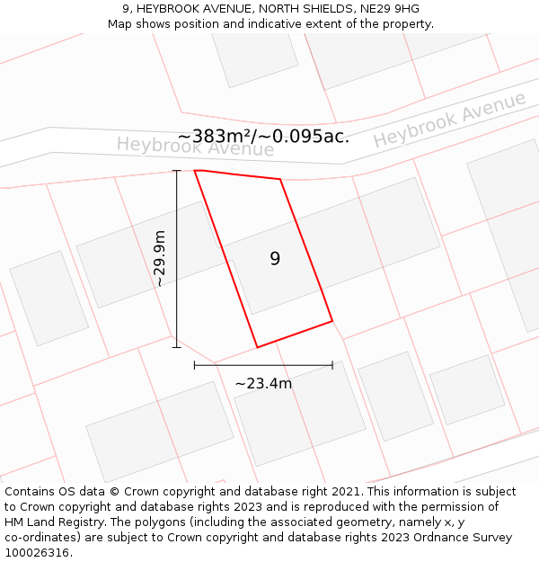 9, HEYBROOK AVENUE, NORTH SHIELDS, NE29 9HG: Plot and title map