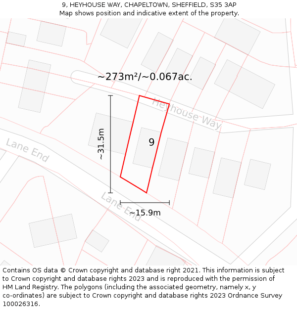 9, HEYHOUSE WAY, CHAPELTOWN, SHEFFIELD, S35 3AP: Plot and title map