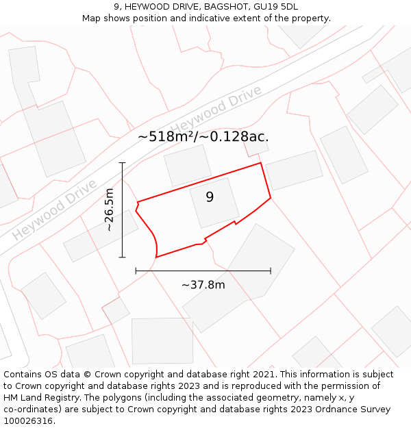 9, HEYWOOD DRIVE, BAGSHOT, GU19 5DL: Plot and title map