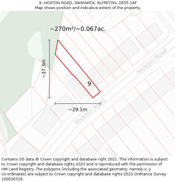 9, HICKTON ROAD, SWANWICK, ALFRETON, DE55 1AF: Plot and title map