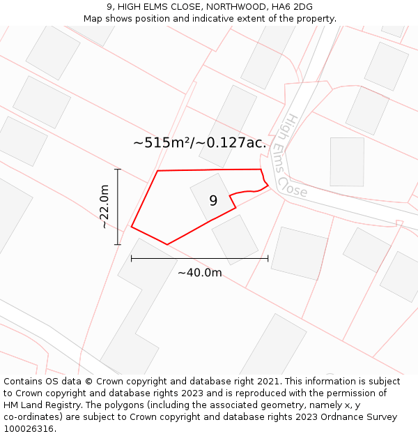 9, HIGH ELMS CLOSE, NORTHWOOD, HA6 2DG: Plot and title map