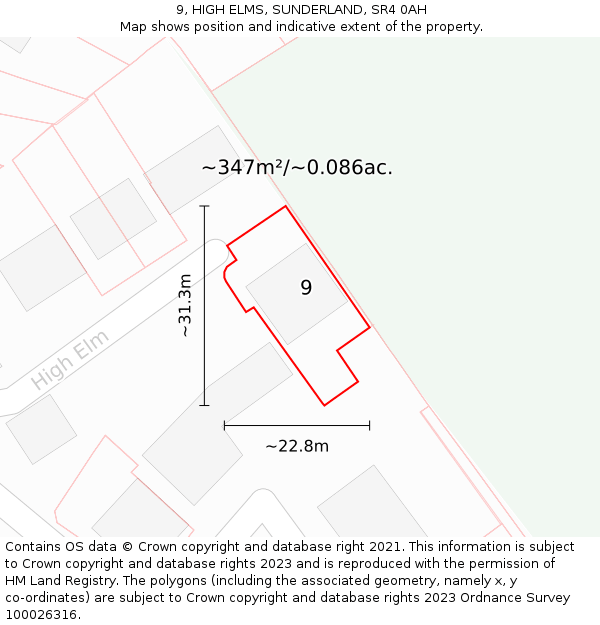 9, HIGH ELMS, SUNDERLAND, SR4 0AH: Plot and title map