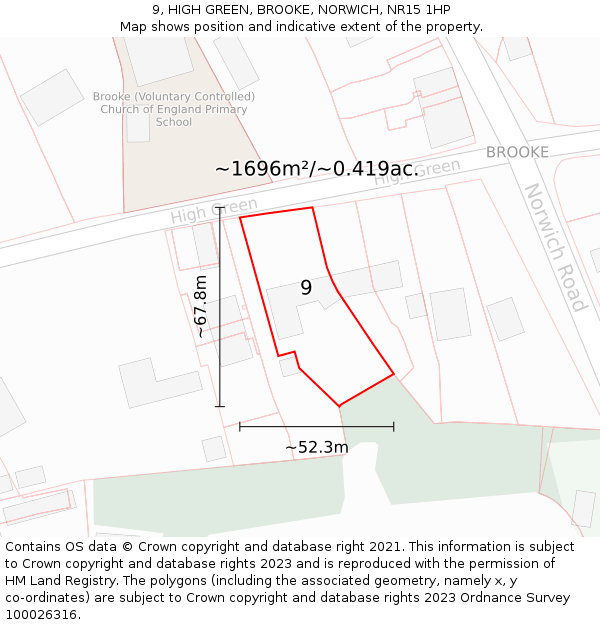 9, HIGH GREEN, BROOKE, NORWICH, NR15 1HP: Plot and title map