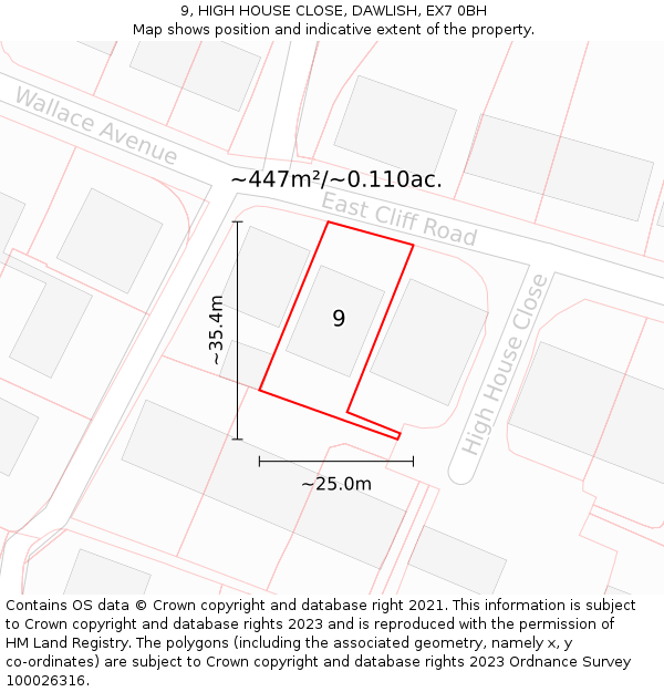 9, HIGH HOUSE CLOSE, DAWLISH, EX7 0BH: Plot and title map