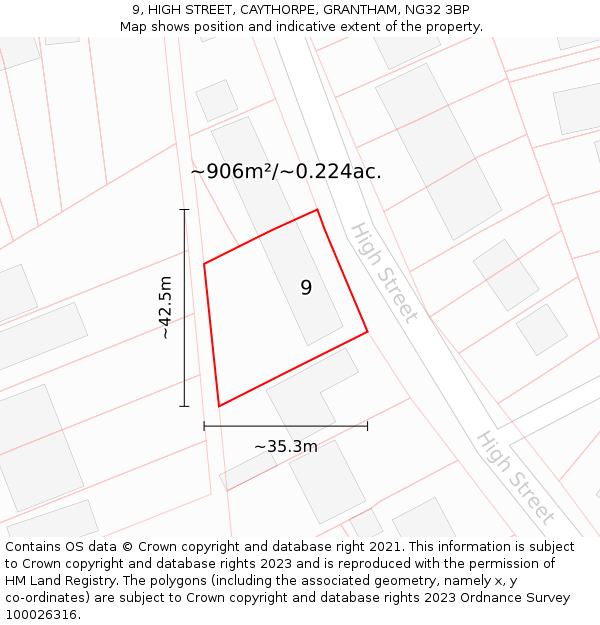 9, HIGH STREET, CAYTHORPE, GRANTHAM, NG32 3BP: Plot and title map