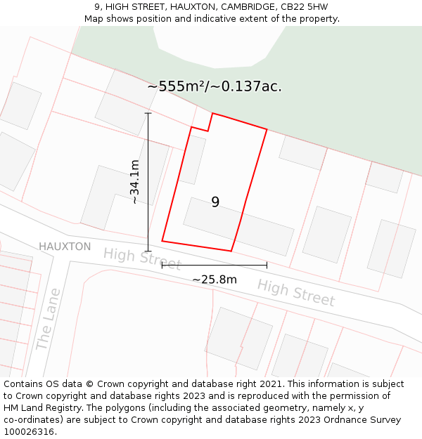 9, HIGH STREET, HAUXTON, CAMBRIDGE, CB22 5HW: Plot and title map