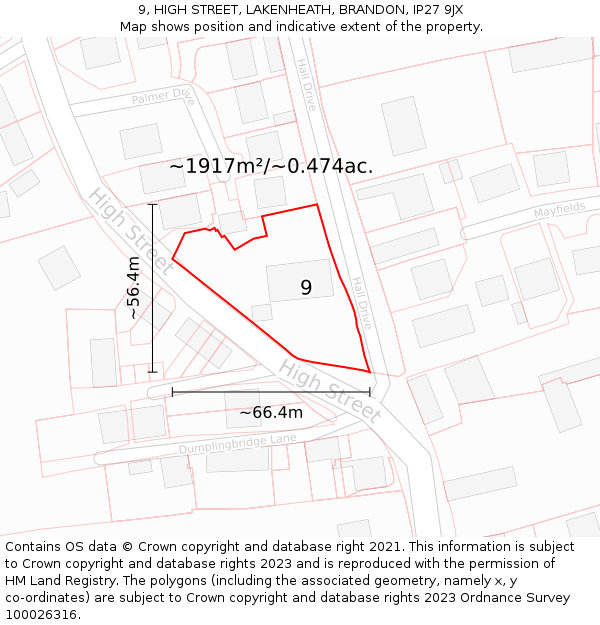 9, HIGH STREET, LAKENHEATH, BRANDON, IP27 9JX: Plot and title map