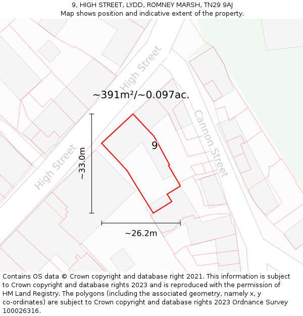 9, HIGH STREET, LYDD, ROMNEY MARSH, TN29 9AJ: Plot and title map