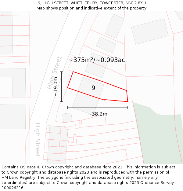 9, HIGH STREET, WHITTLEBURY, TOWCESTER, NN12 8XH: Plot and title map