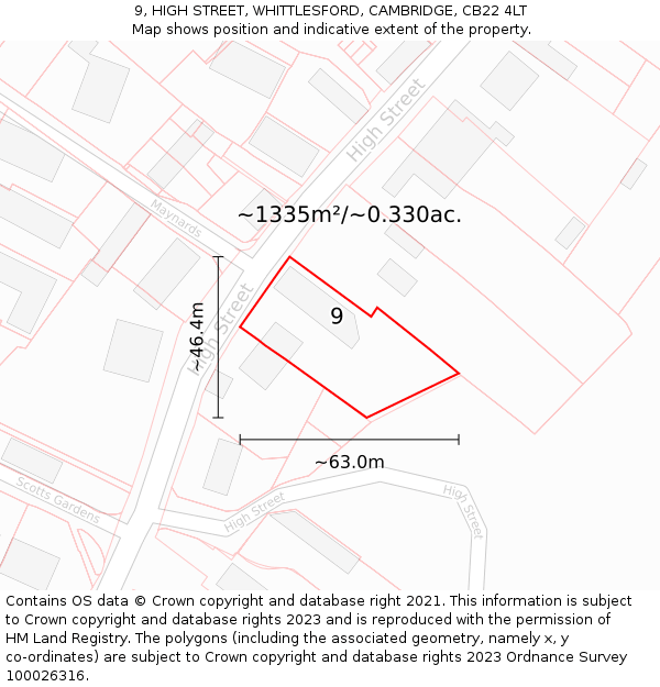 9, HIGH STREET, WHITTLESFORD, CAMBRIDGE, CB22 4LT: Plot and title map