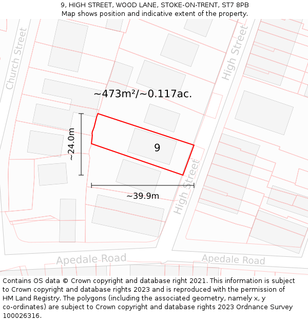 9, HIGH STREET, WOOD LANE, STOKE-ON-TRENT, ST7 8PB: Plot and title map