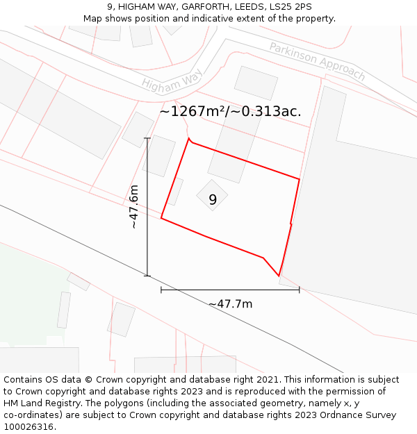 9, HIGHAM WAY, GARFORTH, LEEDS, LS25 2PS: Plot and title map