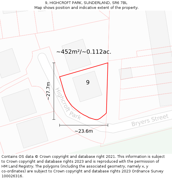 9, HIGHCROFT PARK, SUNDERLAND, SR6 7BL: Plot and title map