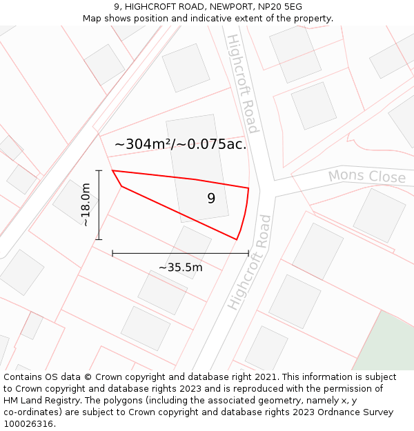 9, HIGHCROFT ROAD, NEWPORT, NP20 5EG: Plot and title map