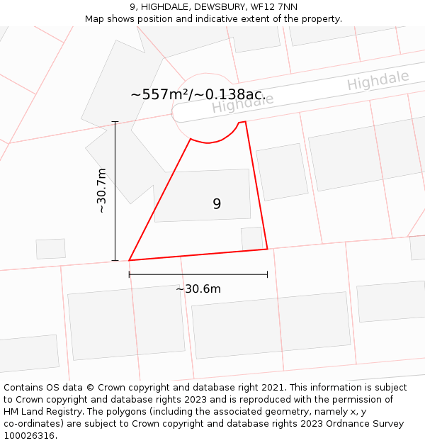 9, HIGHDALE, DEWSBURY, WF12 7NN: Plot and title map