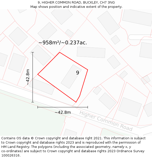 9, HIGHER COMMON ROAD, BUCKLEY, CH7 3NG: Plot and title map