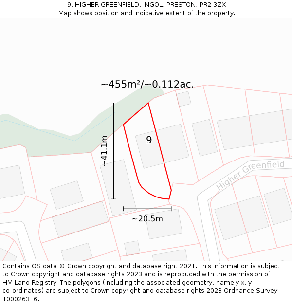 9, HIGHER GREENFIELD, INGOL, PRESTON, PR2 3ZX: Plot and title map